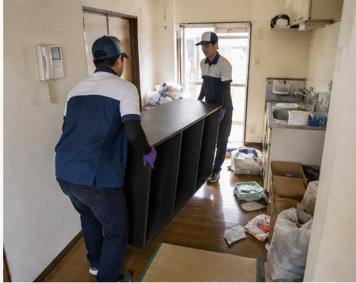 本棚を運んでいる