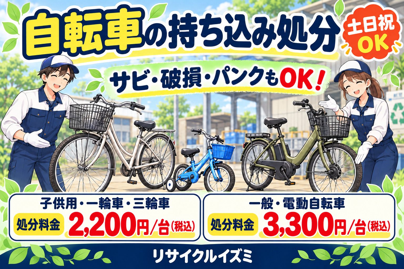埼玉県の自転車持ち込み処分｜電動・子供用も対応、土日祝OK